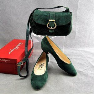 Salvatore Ferragamo Suede Green Shoulder Bag Cross Body Purse